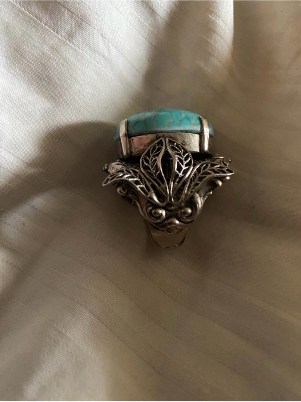 Silver tone  faux turquoise Filigree Statement Ring - Women Jewelry
